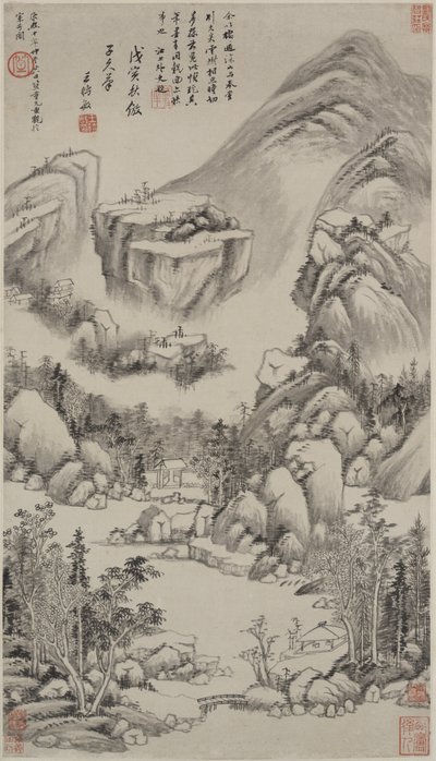 Paysage dans le style de Huang Gongwang, rouleau suspendu, 1638 - Wang Shimin